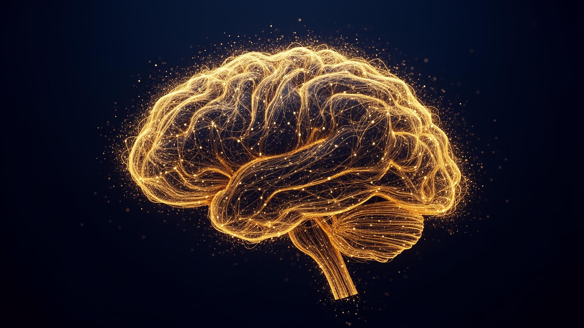 Glowing golden neural network representing AI intelligence